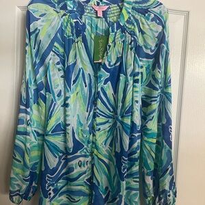 Lilly Pulitzer Tropical Blue Green Blouse